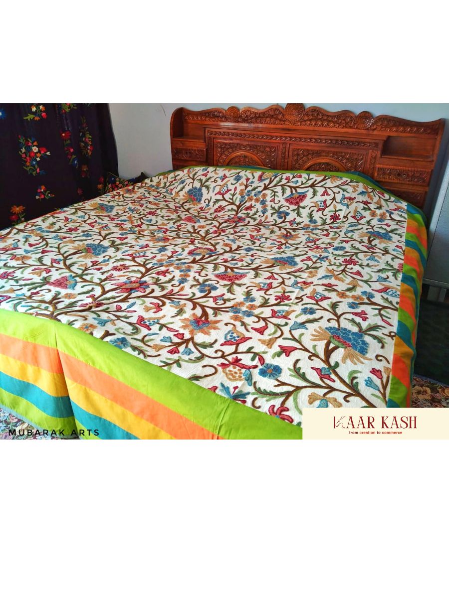 Sang-e-Meena Krewal Embroidery Bedcover - KaarKash