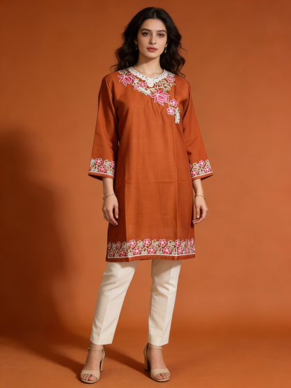 Noor : Aari embroidery summer kurti | Brown