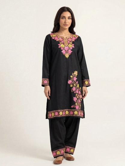 Noor : Kashmiri Aari embroidery summer Co-Ord Set | Ebony