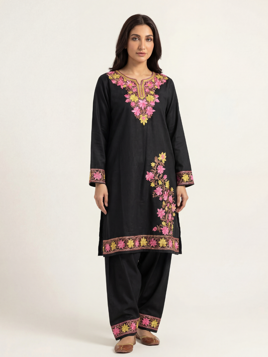 Noor : Kashmiri Aari embroidery summer Co-Ord Set | Ebony