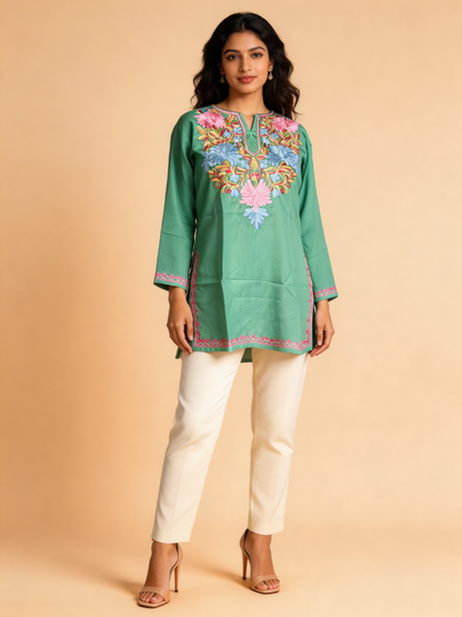 Noor : Aari embroidery summer kurti | Ocean Teal