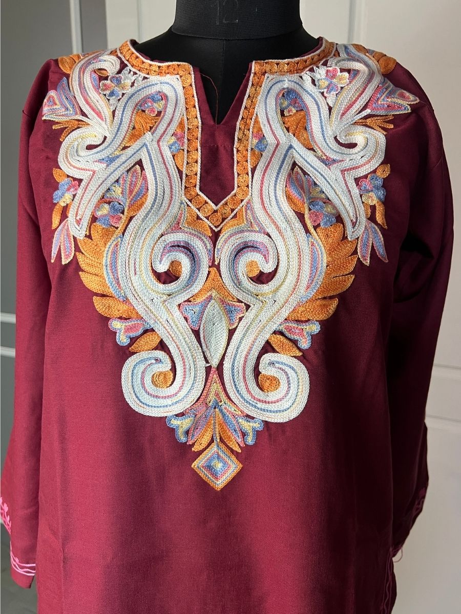 Noor : Aari embroidery summer kurti | Plum
