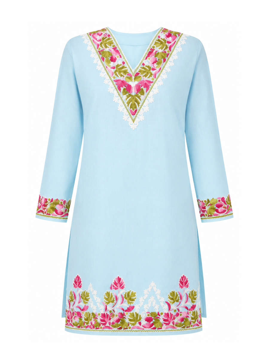 Noor : Kashmiri Aari embroidery summer Co-Ord Set | Aqua