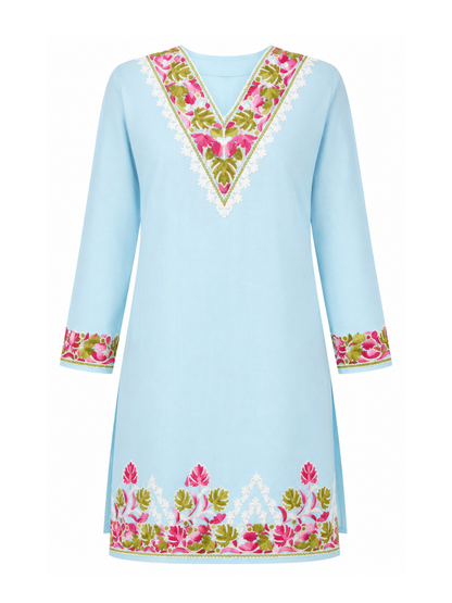 Noor : Kashmiri Aari embroidery summer Co-Ord Set | Aqua