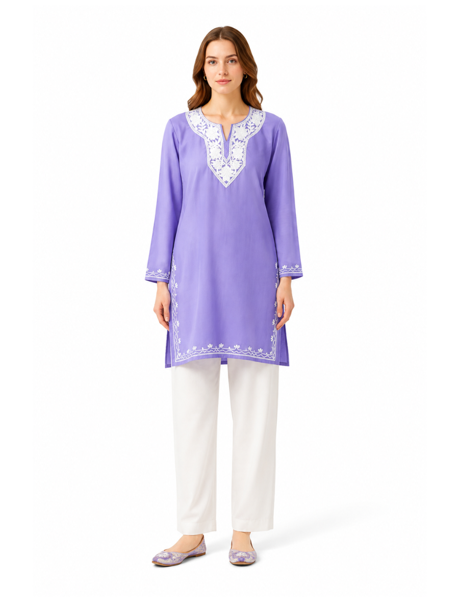 Noor : Aari embroidery summer kurti | Lavender