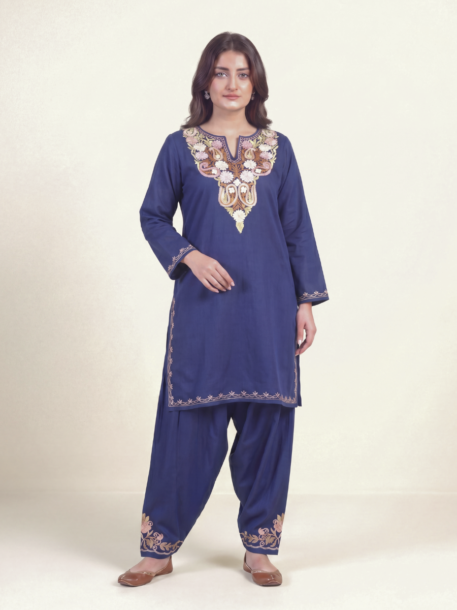 Kashmir Aari cotton Co-Ord Set | Royal Indigo