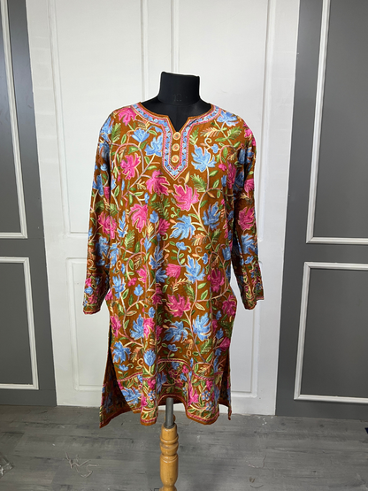 Noor : chinar embroidery summer kurti | Brown