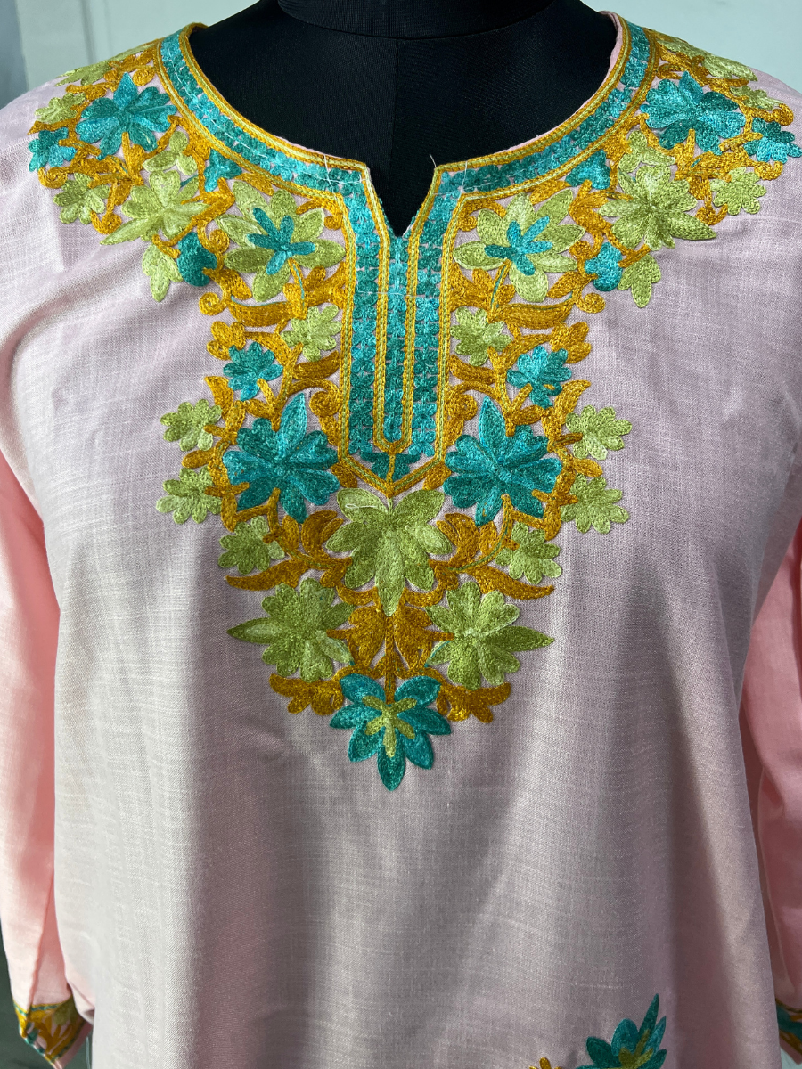 Noor : Aari embroidery summer Co-Ord Set | Red Rose