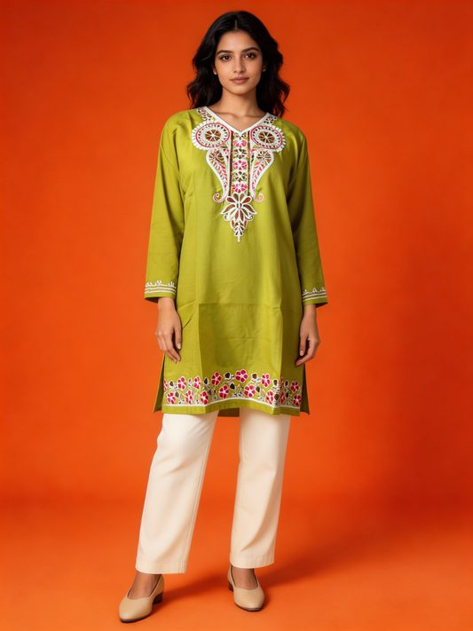 Noor : Aari embroidery summer kurti | Dark Yellow