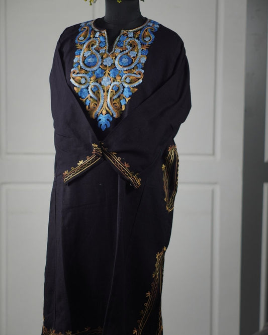 Kashmiri Aari Embroidered Phiran – Light Blue, Pink & Purple | Raven