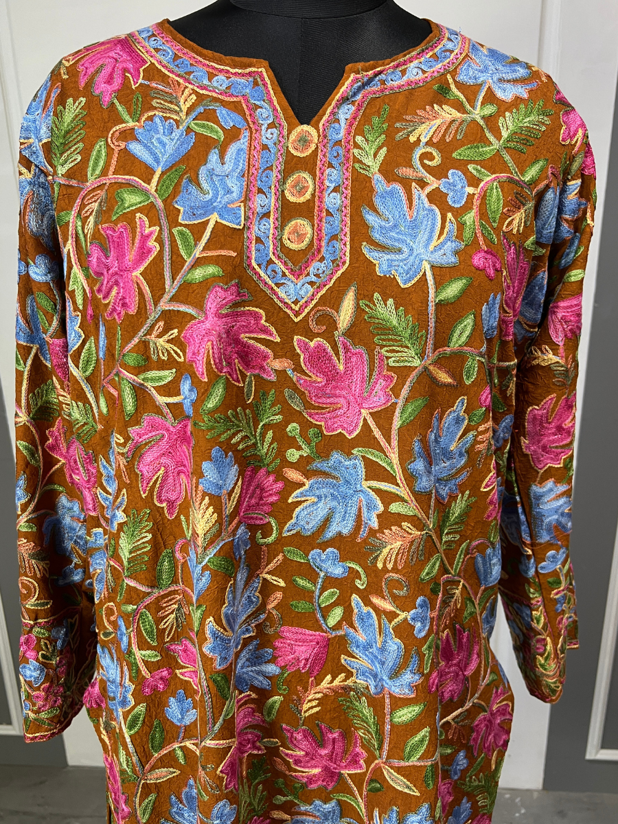 Noor : chinar embroidery summer kurti | Brown