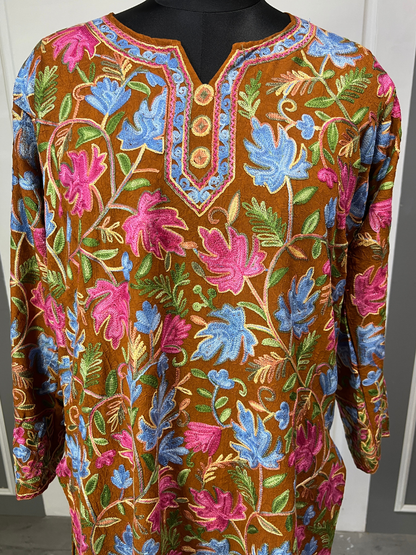 Noor : chinar embroidery summer kurti | Brown