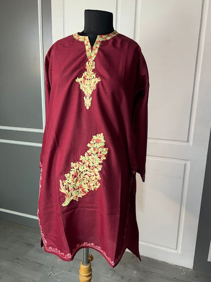 Noor : Aari embroidery summer kurti | Dark Red