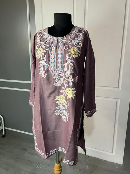 Noor : Aari embroidery summer kurti | Dark Purple