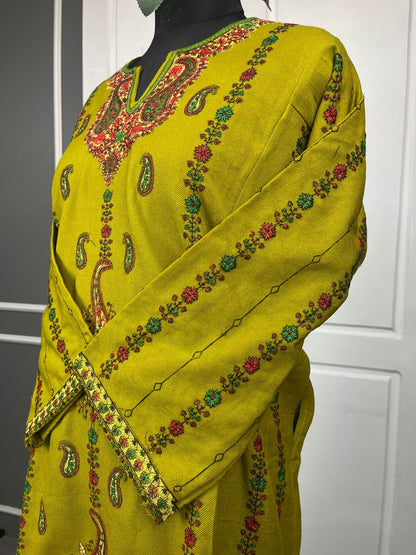 Kashmiri Sozni Embroidered Phiran |Mehndi