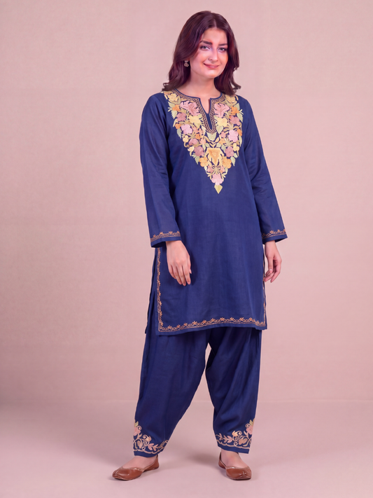 Kashmir Aari cotton Co-Ord Set | Royal Indigo