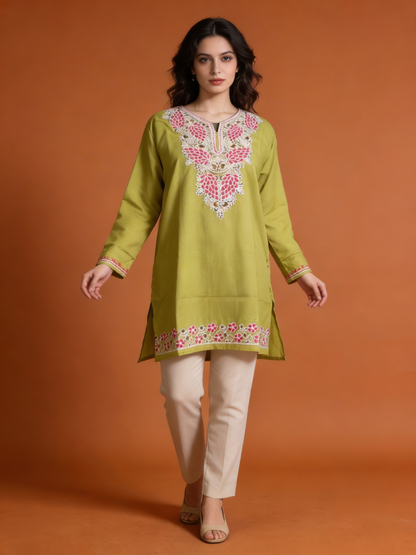 Noor : Aari embroidery summer kurti | Dark Yellow