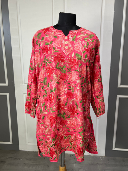Noor : chinar embroidery summer kurti | Pink