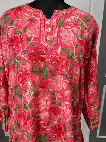 Noor : chinar embroidery summer kurti | Pink