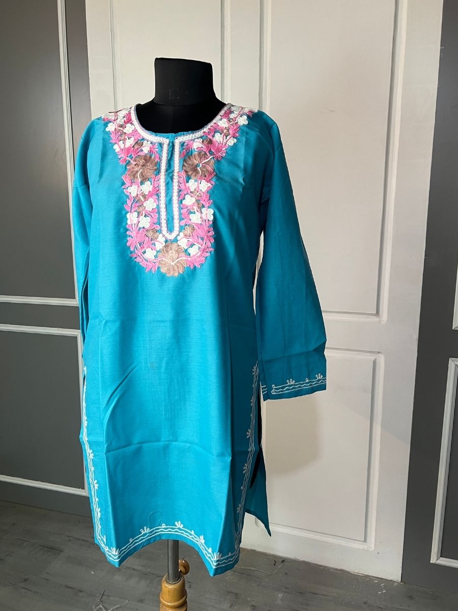 Noor : Aari embroidery summer kurti | Dark Teal