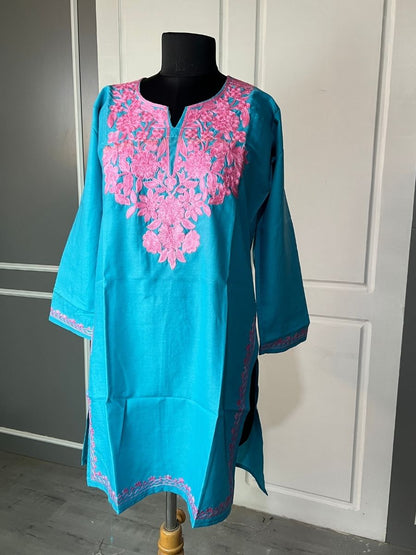 Noor : Aari embroidery summer kurti | Dark Teal