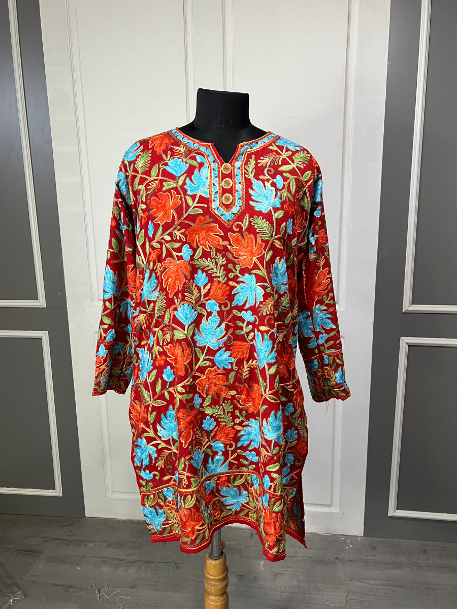 Noor : chinar embroidery summer kurti | Brown