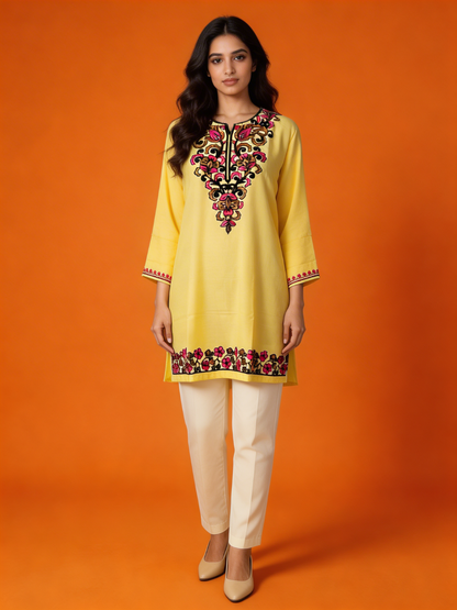 Noor : Aari embroidery summer kurti | Mustard