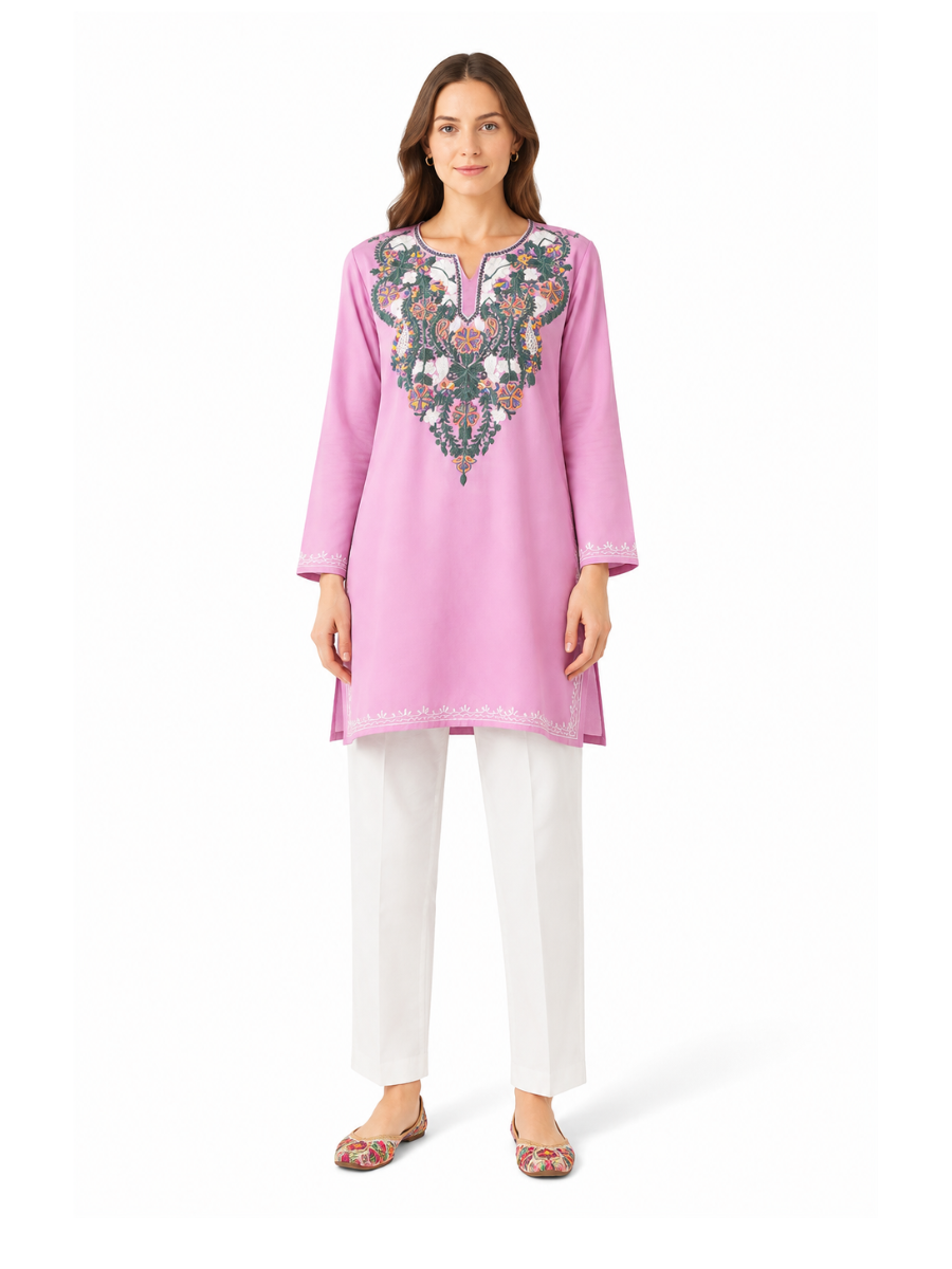 Noor : Aari embroidery summer kurti | Vintage Pink