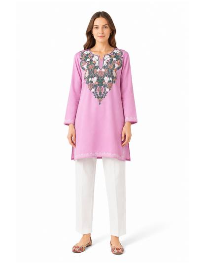 Noor : Aari embroidery summer kurti | Vintage Pink