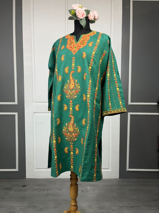 Kashmiri Soni Embroidered Phiran | Turquoise