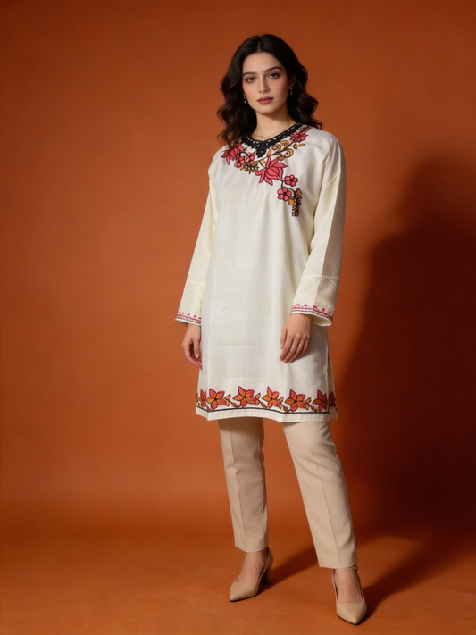 Noor : Aari embroidery summer kurti | Light Gray