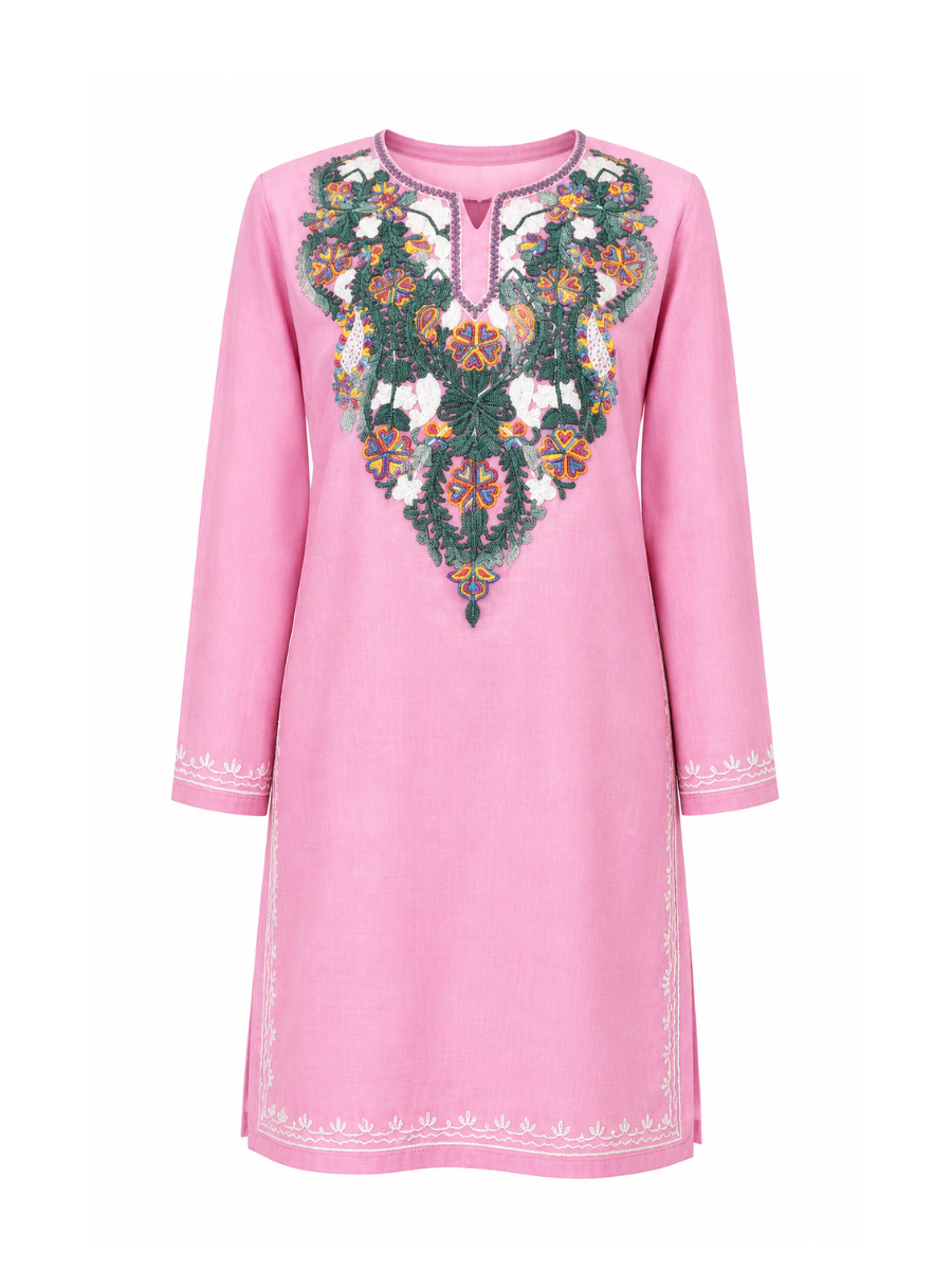 Noor : Aari embroidery summer kurti | Vintage Pink