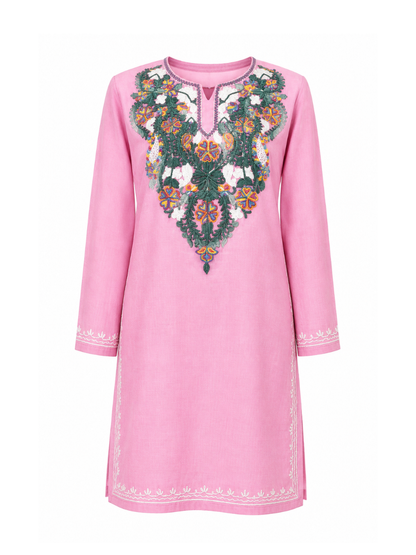 Noor : Aari embroidery summer kurti | Vintage Pink