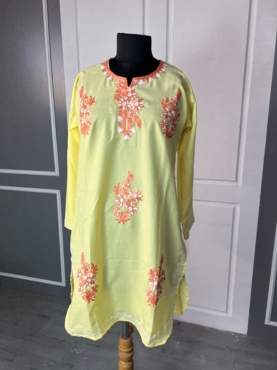 Noor : Aari embroidery summer kurti | Light yellow