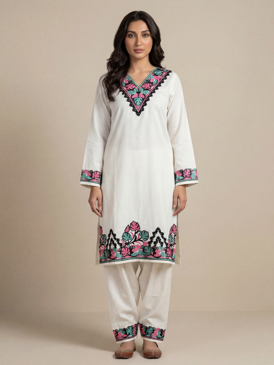 Noor : Aari embroidery summer Co-Ord Set | Light Gray