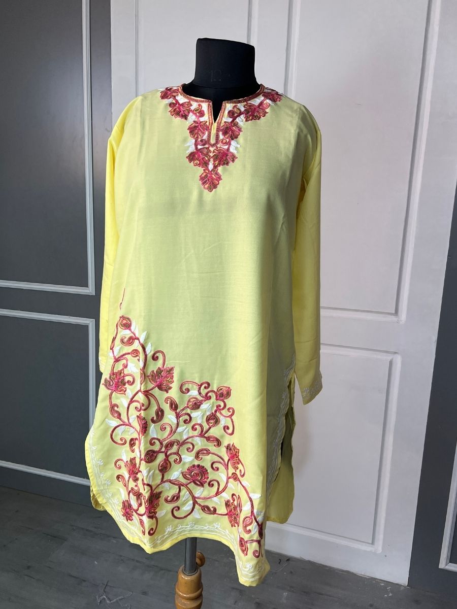 Noor : Aari embroidery summer kurti | Light yellow