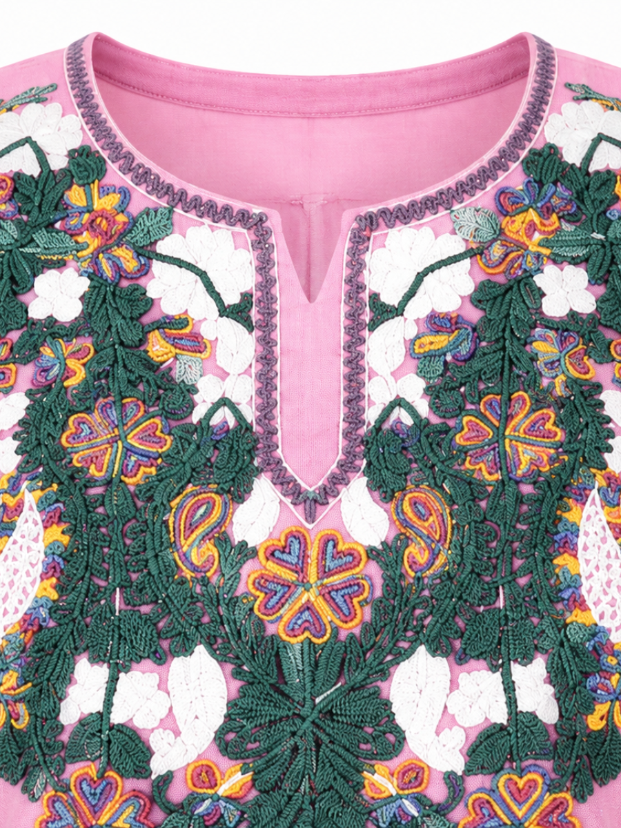 Noor : Aari embroidery summer kurti | Vintage Pink