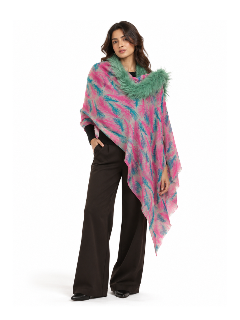 Pink Paradise Shawl with Mint Green Plush Collar