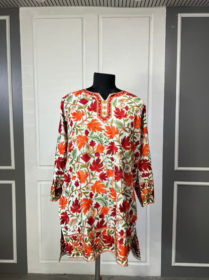 Noor : chinar embroidery summer kurti | Light Gray