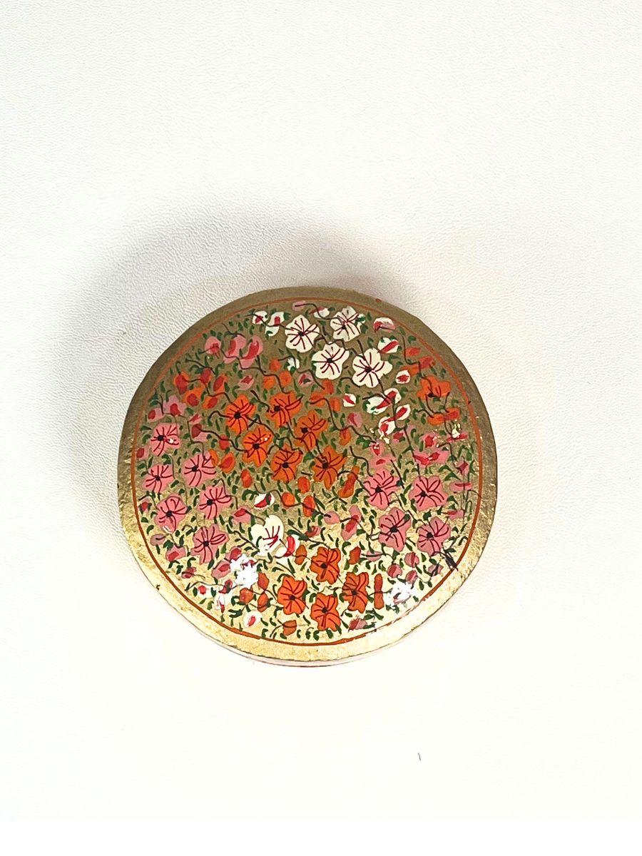 Multi Hued Florets Handmade Paper Mache Coaster Box - KaarKash