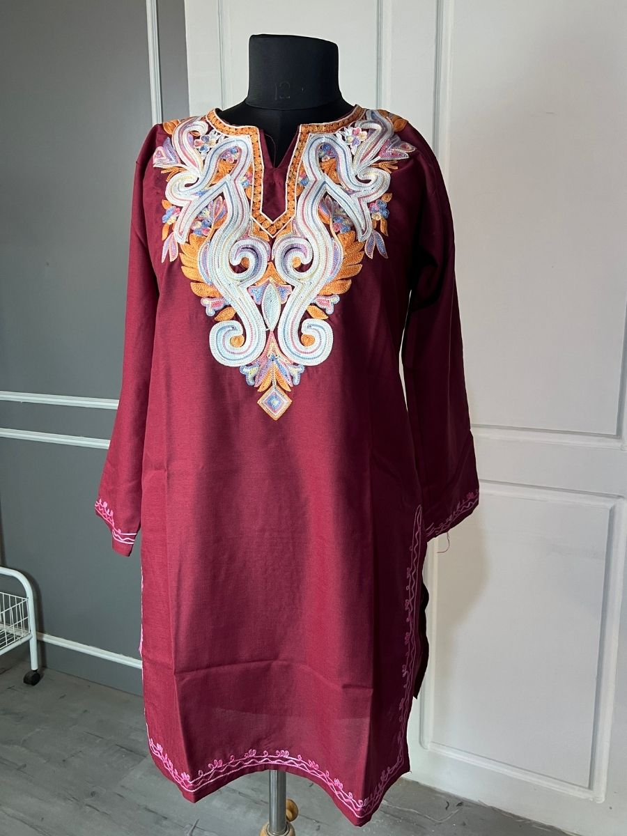 Noor : Aari embroidery summer kurti | Plum