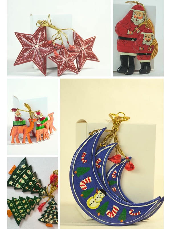 Paper Mache Christmas Ornaments  | Festive Hanging Pendant Kit with Tools | DIY Home Decor Craft (Snowman Santa) |  Pack of Three - KaarKash