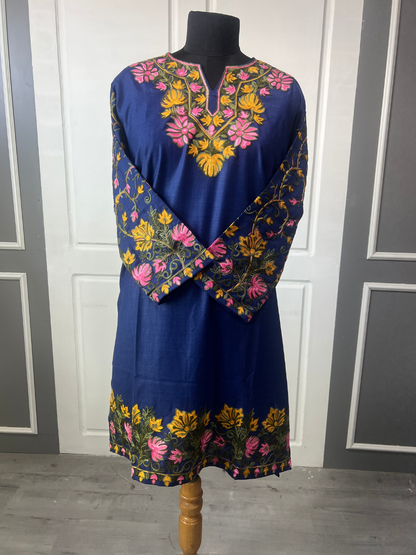 Noor : Aari embroidery summer Co-Ord Set | Dark Blue