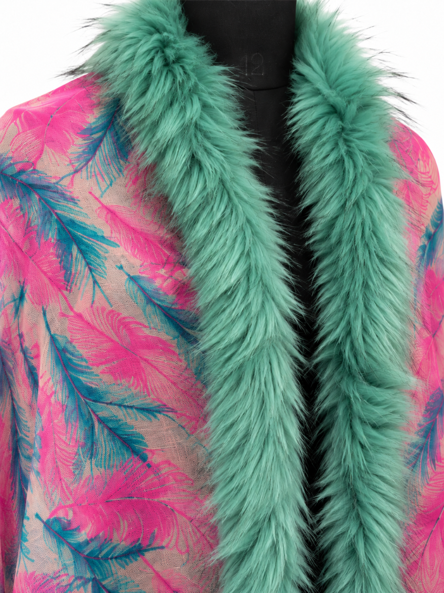 Pink Paradise Shawl with Mint Green Plush Collar