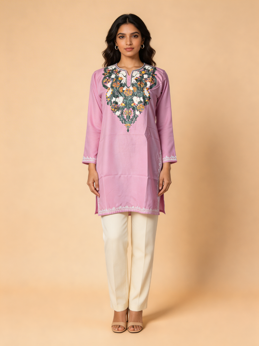 Noor : Aari embroidery summer kurti | Pink