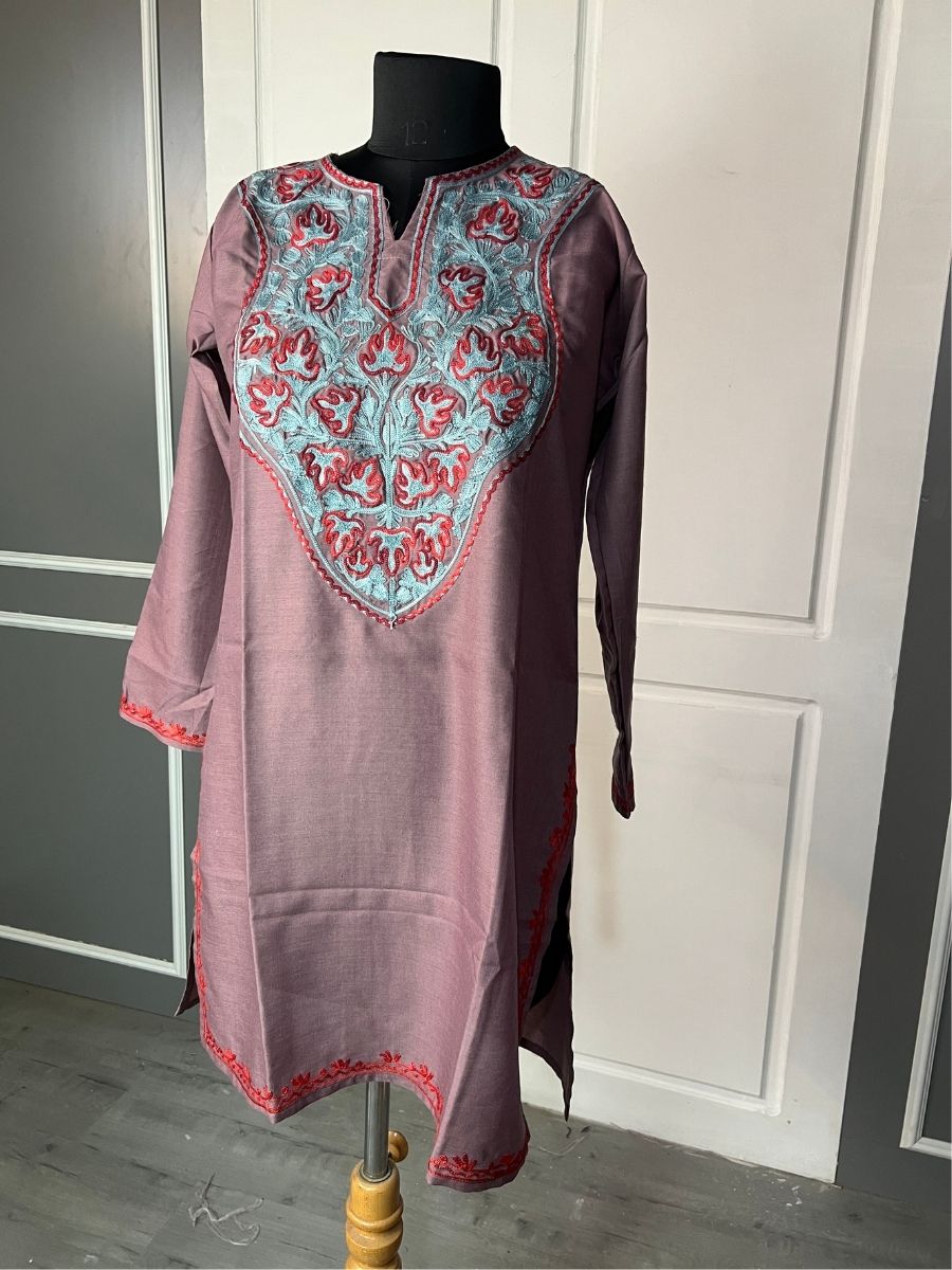 Noor : Aari embroidery summer kurti | Dark Purple
