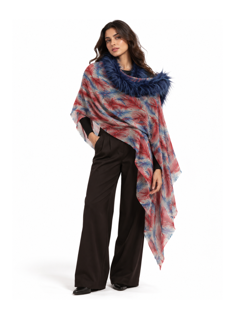 Scarlet & Sapphire Feather Print Shawl