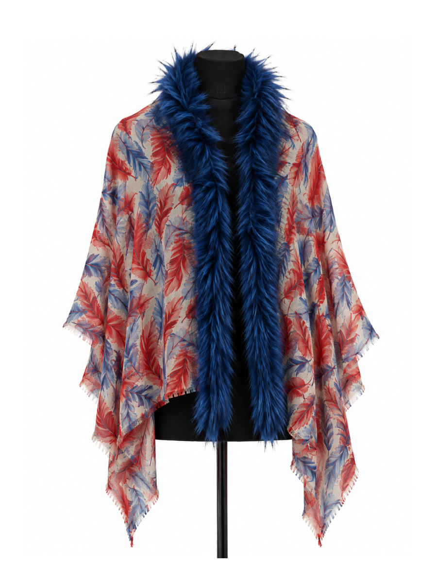 Scarlet & Sapphire Feather Print Shawl