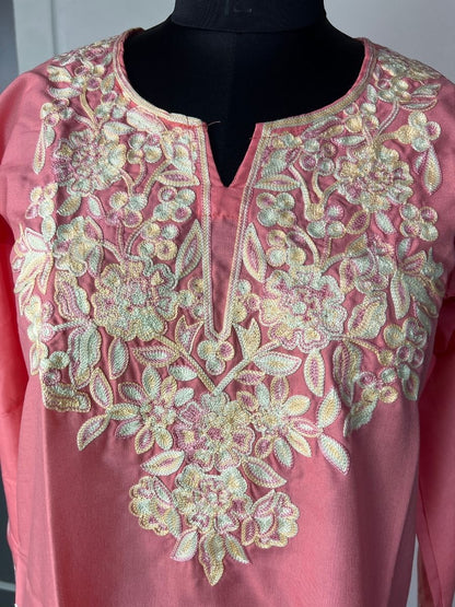 Noor : Aari embroidery summer kurti | Red Rose