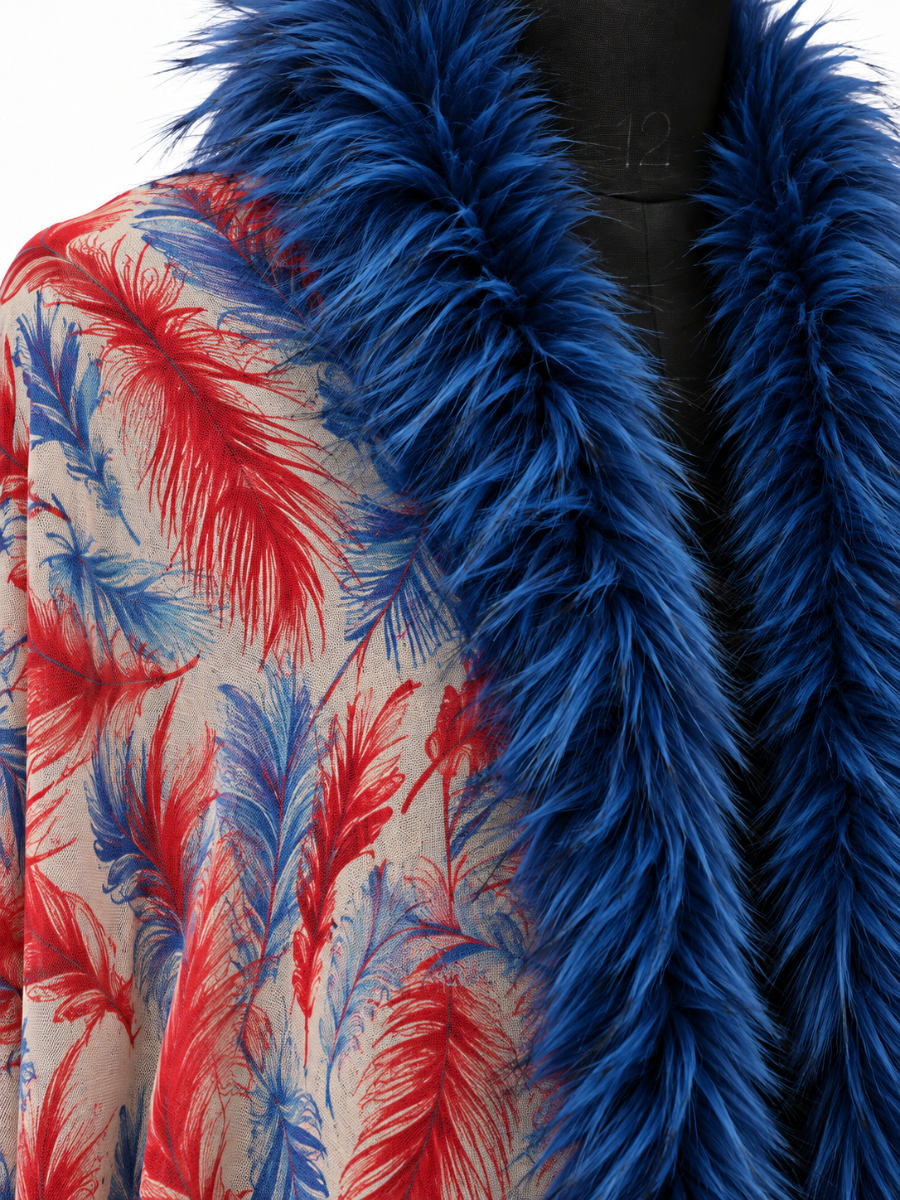 Scarlet & Sapphire Feather Print Shawl